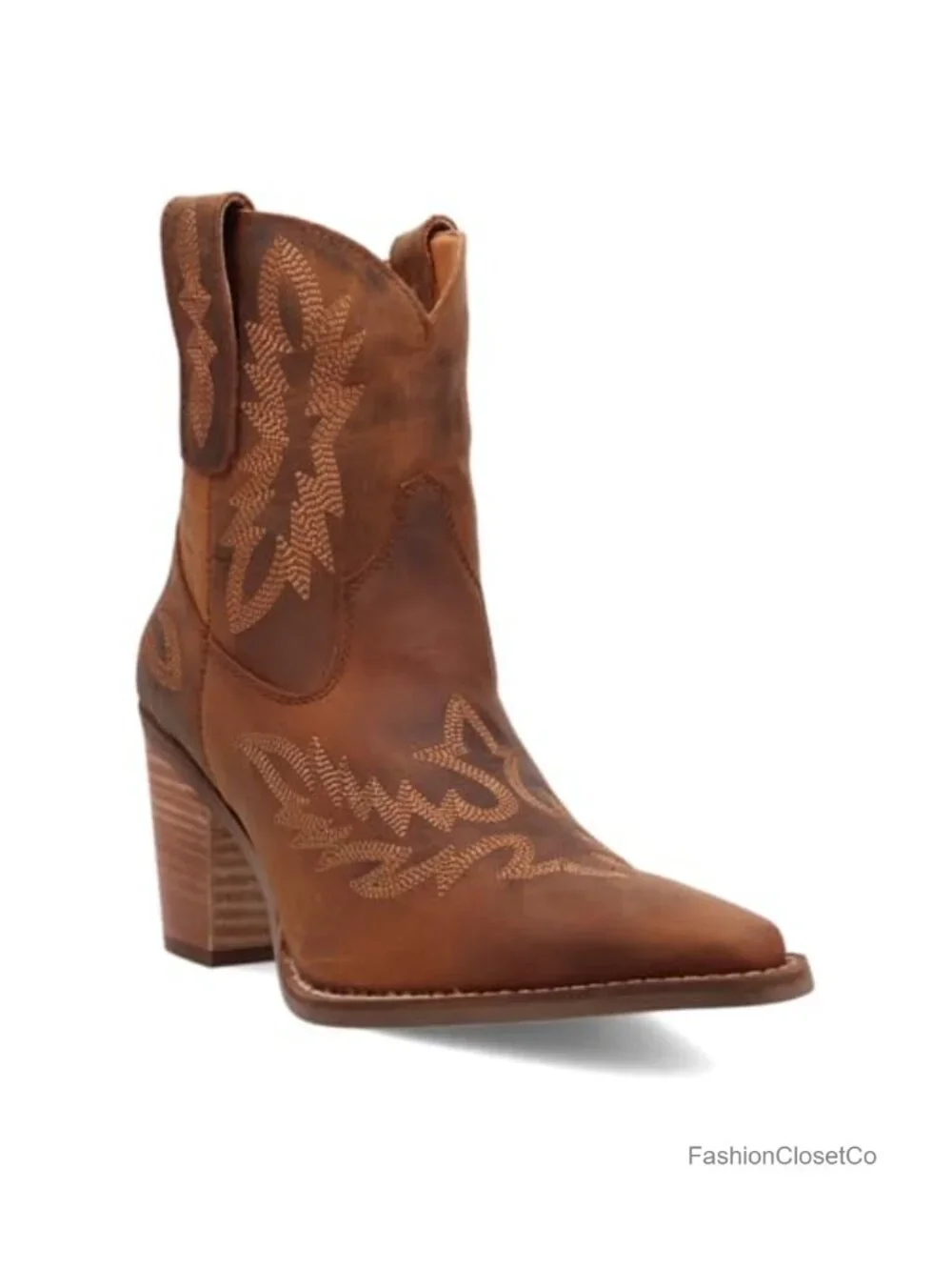 Embroidered Snip Toe Pull On Casual Ankle Boots with Mid Heel